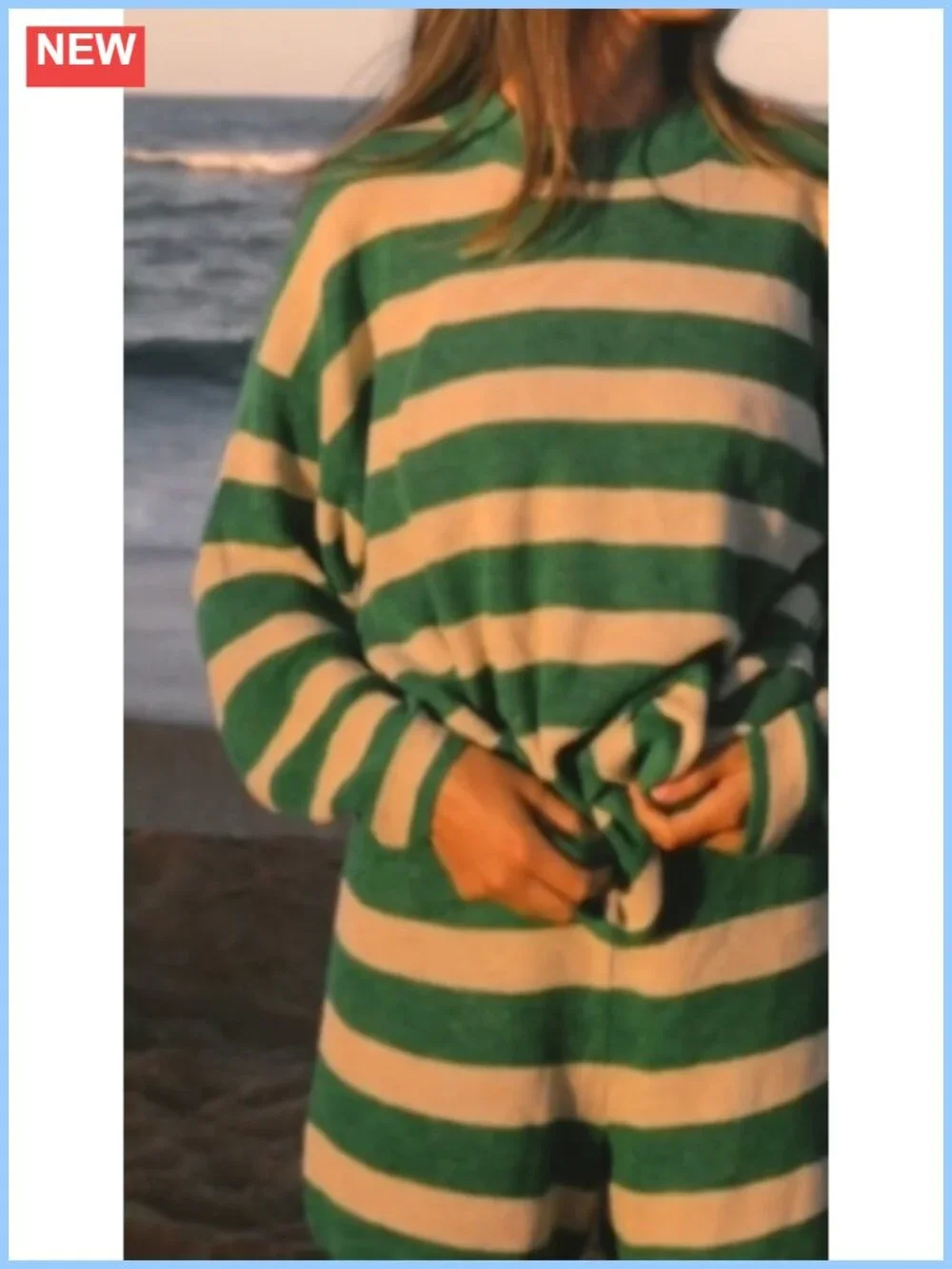 2 Piece Lounge Set Sweater Top Knit Shorts Pajamas Women's Oversized Striped